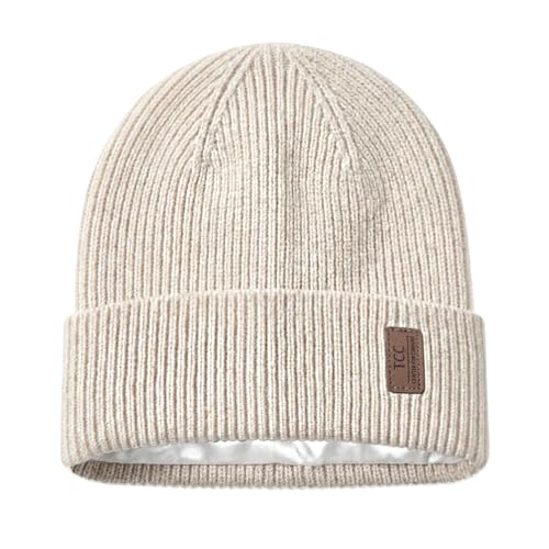 Beanie Fleece Lined Soft for Men Women | Winter Hats Warm Double Layered Stylish Knited Cuffed Plain Beanie Skull Cap | - color: A05- Cream White