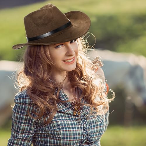 Geyoga 4 Pack Cowboy Hat for Men Women Halloween Western Suede Hats Panama Hat Felt Wide Brim Cowgirl Cap for Cowboy Cowgirl