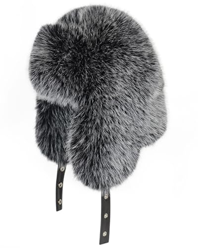 Peicees Faux Fur Russian Trapper Hat, Winter Warm Hat with Ear Flaps for Adult Cold Weather Outdoor - color: Black