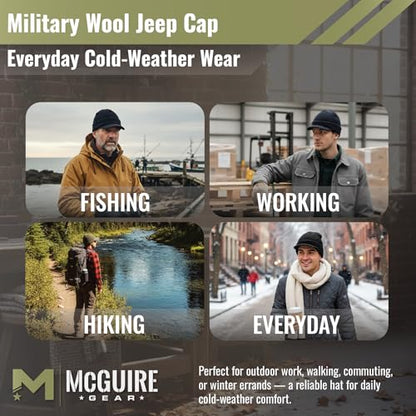 M MCGUIRE GEAR Genuine G.I. Winter Beanie Cap with Visor, 100% Wool Fitted Cap, Made in USA - color: Navy