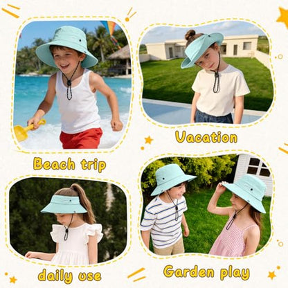 ZOORON Kids UPF 50+ Sun Hat for Boys Girls Wide Brim Lightweight Bucket Hat for Hiking Beach Safari, Quick Dry Adjustable - color: 1pack-light Blue