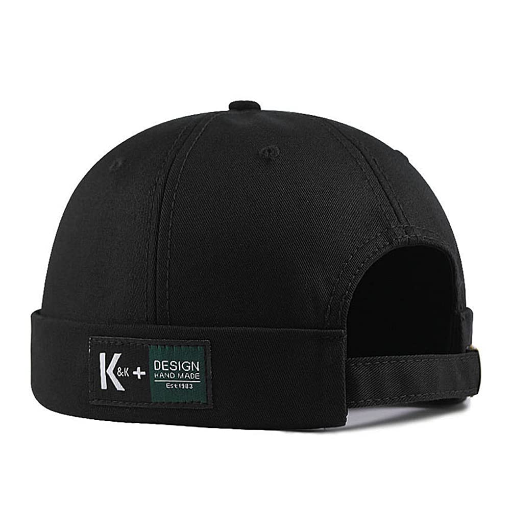 Men Hats Docker Cap Hats Beanie Sailor Cap Worker Hat Rolled Cuff Retro Brimless Hat with Adjustable - color: Xa286-black