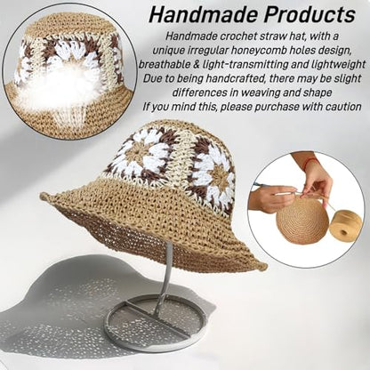 Floppy Big Beach Straw Hats for Women Foldable Summer Wide Brim Packable Sun Hat Womens Travel Straw Fedora Hat - color: Floral-3