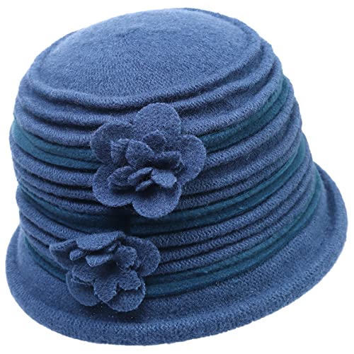 Women's Wool Dress Church Cloche Hat Bucket Winter Floral Hat - color: Stripe-bluish