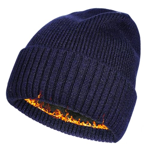 Men’s Plus Size M/L-XXL Merino Wool Beanie for Big Heads - color: Navy, size: X-Large-XX-Large