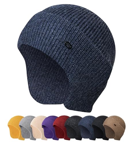 HiRui Knit Beanie Hats Winter Hats Ear Covers for Men Women-Warm Daily Headwear - color: Navy Blue