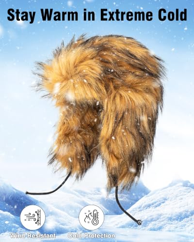 Peicees Faux Fur Russian Hat, Soft Ushanka Warm Winter Trapper Hat with Earmuffs for Men and Women - color: Mink Brown