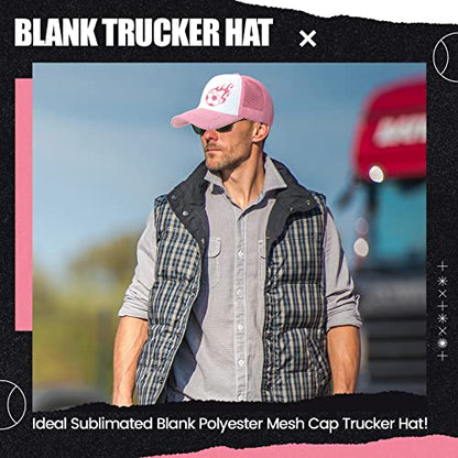Tarpop 10 Pcs Sublimation Blank Trucker Hats Bulk - color: Pink and White