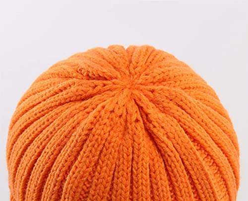 Connectyle Women's Rib Knit Cuffed Beanie Hat Stretch Acrylic Winter Hat Thick Warm Snow Ski Cap - color: Orange