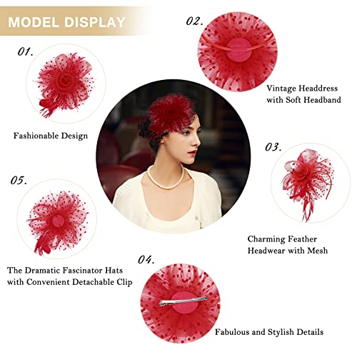 Zando Kentucky Fascinators Hats for Women Derby Tea Party Hat Flower Mesh Feathers Headband Headwear Hair Clip Girls - color: Black
