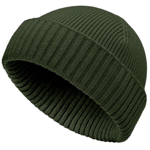vidsel 50% Wool Double Cuff Beanie Hat for Men Women, Warm Winter Knit Cap - color: Army Green