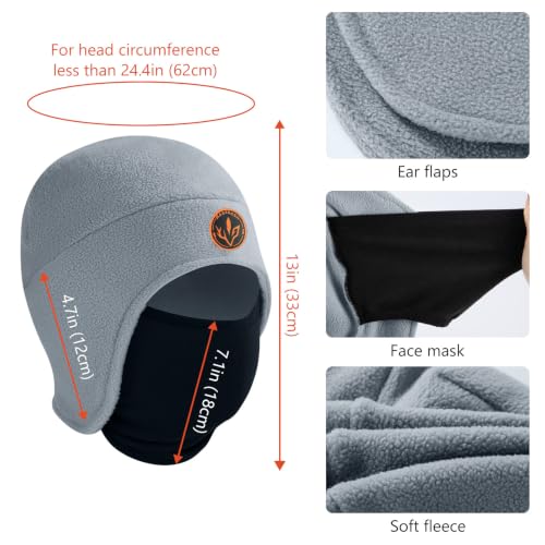 BASSDASH Unisex Soft Fleece 2-in-1 Hat with Mask Ear Flap - color: Light Grey