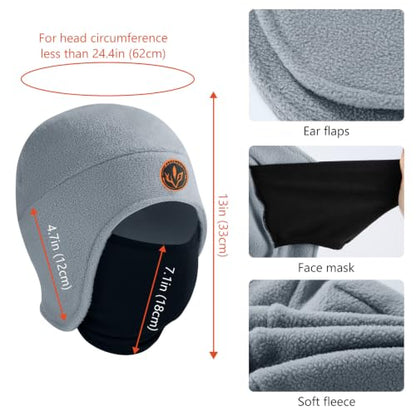 BASSDASH Unisex Soft Fleece 2-in-1 Hat with Mask Ear Flap - color: Light Grey