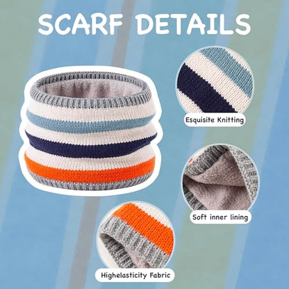 Beanie Knit Hats for Toddlers with Earflap Fleece Lined Hat Kids Warm Winter Hat Scarf Set Children's Thick Ski Cap - color: Rainbows-blue