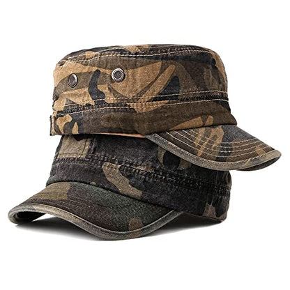 Unisex Military Army Hat Men Women Baseball Cap Flat Top Cap Adjustable Camo Cadet Cap - color: Coffee