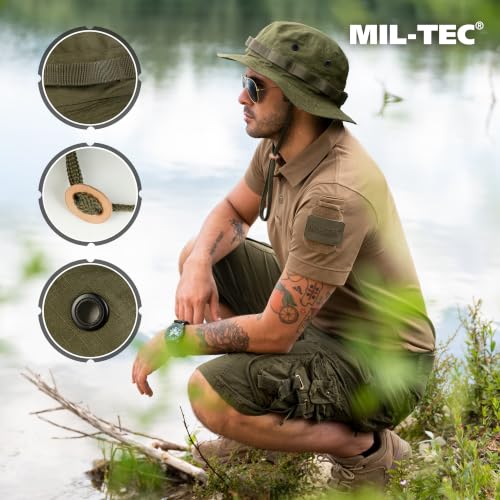 Mil-Tec Unisex Cotton Ripstop Boonie Hat - Durable Lightweight Tactical Outdoor Vented Wide Brim Hat w/Adjustable Chin Strap - color: Olive Drab, size: Medium