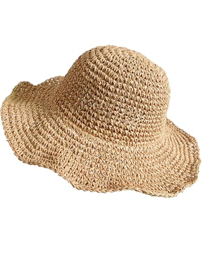 Sun Hats for Women, Summer Beach Straw Wide Brim Bucket Hat - color: Light Khaki, size: Large