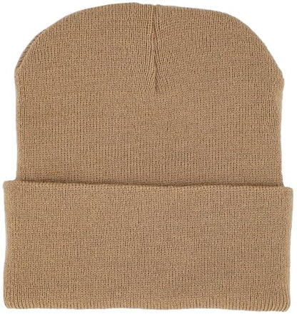 KBETHOS Made in USA Classic Men's Women's Cuffed Folded Acrylic Knit Beanie Hat Solid Unisex Cold - color: Khaki Solid Long Beanie