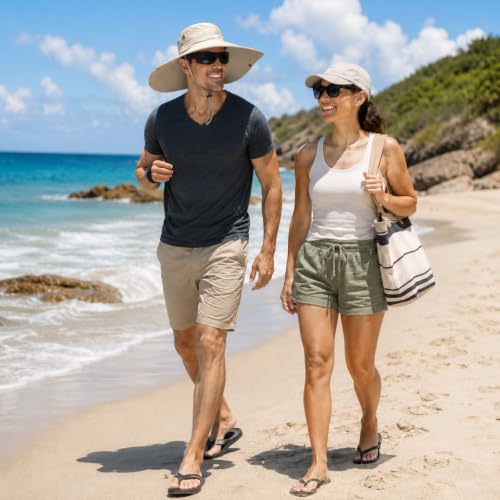 HUAMULAN Men Wide Brim Sun Hat Summer Outdoor Women Bucket Fishing Hats - color: A0-beige
