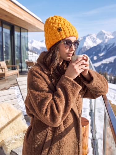 Winter Hats for Women Cable Knit Chunky Skull Cap Fleece Lined Thick Fold Cuff Beanie hat - color: Ginger, style: Pineapple