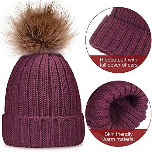 Syhood 4 Pcs Hat and Glove Set Winter Beanie and Glove Set - color: Black and Wine Red