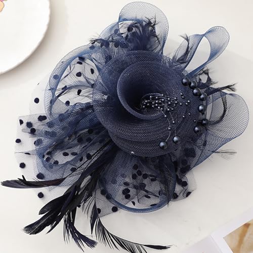 WLBON Fascinators Hat 20s 50s Headband Hair Clips Flower Mesh Veil Feather Headpiece Headwear Women Halloween Carnival Cocktail Wedding Church Cosplay Dress Up Birthday Tea Party Accessories Blue - color: Dark Blue