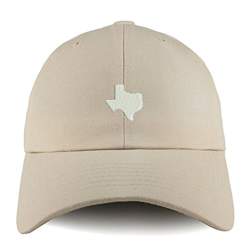 Trendy Apparel Shop Texas State Map Embroidered Low Profile Soft Cotton Dad Hat Cap - color: Beige