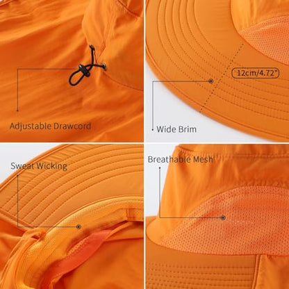 Home Prefer Outdoor UPF50+ Sun Hat Wide Brim Mesh Fishing Hat with Neck Flap - color: Orange