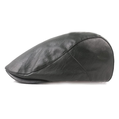 ASTOC Men Women Adjustable Leather Ivy Newsboy Caps Cabbie Beret Hat - color: Black