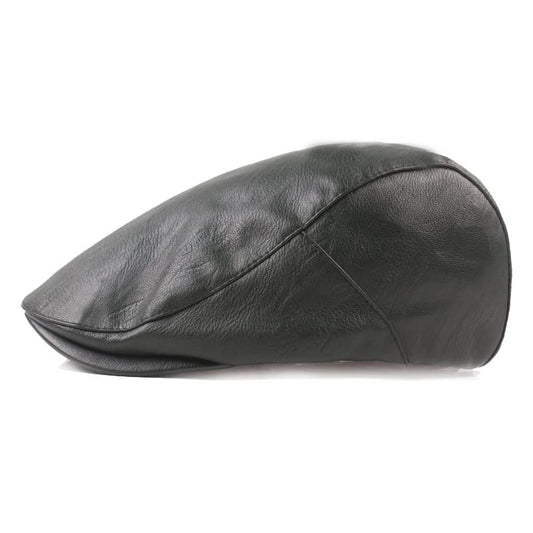 ASTOC Men Women Adjustable Leather Ivy Newsboy Caps Cabbie Beret Hat - color: Black