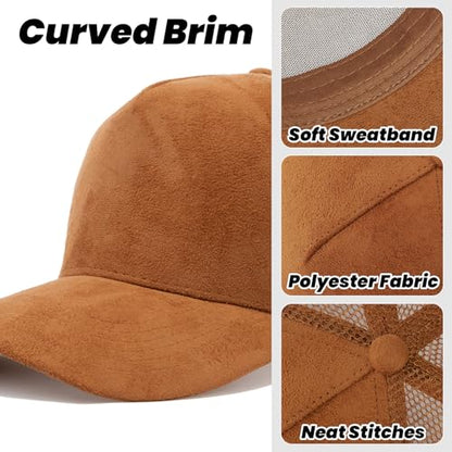 TopTie Suede Mesh Baseball Cap, Breathable Snapback Trucker Cap, 5-Panel Unisex Adjustable Sports Hat for Outdoor - color: Blue