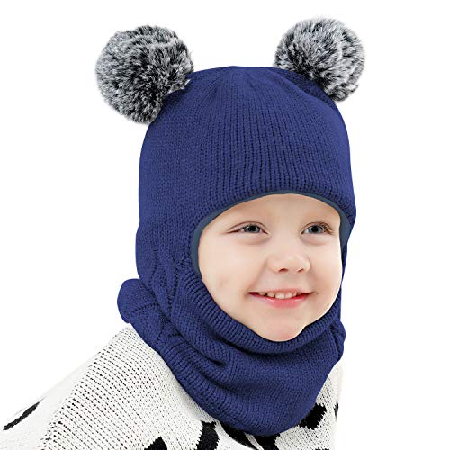 Baby Winter Hat Scarf Set, Unisex Infant Toddler Kids Hat Scarf - color: Navy, size: 2-5T