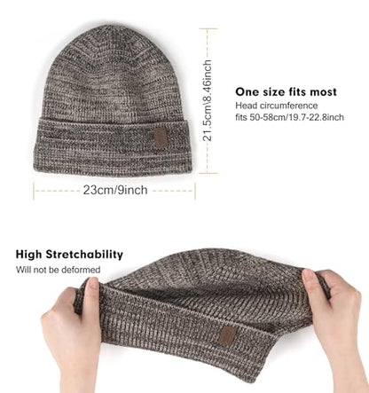 Wmcaps Winter Beanie for Men Women, Soft Warm Fleece Lined Knit Hat - color: Beige/Coffee