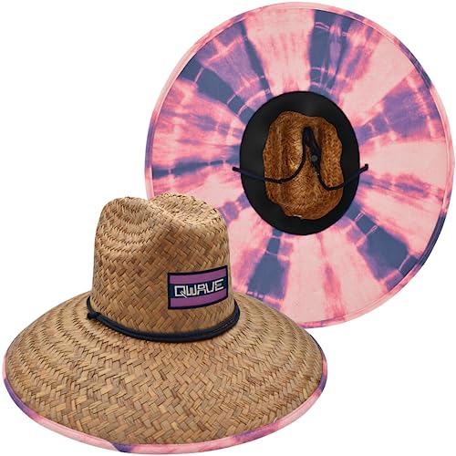 Qwave Straw Hats for Women - Stylish Tropical Print Designs, Beach Gear Sun Hats for Women, Lifeguard Hat with Sun Protection - color: Pink Tie Dye