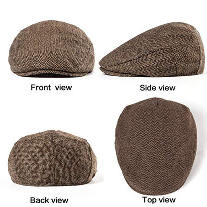 2-Pack Adjustable Newsboy Hats for Men Flat Cap Irish Wool Blend Tweed - color: 004 Brown+grey 2pack, size: Small-Medium