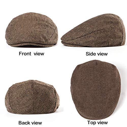 2-Pack Adjustable Newsboy Hats for Men Flat Cap Irish Wool Blend Tweed - color: 004 Brown+grey 2pack, size: X-Large-XX-Large