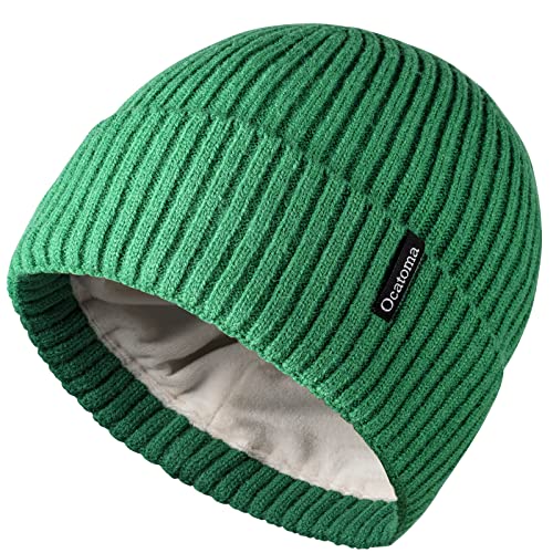Ocatoma Beanie for Men Women Warm Winter Knit Cuffed Soft Ski Hats Unisex - color: Green