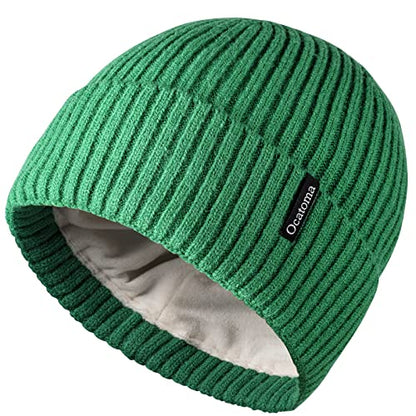 Ocatoma Beanie for Men Women Warm Winter Knit Cuffed Soft Ski Hats Unisex - color: Green