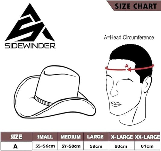 Sidewinder Mens Cowboy Leather Hat Western Style Unisex Shapeable Outback Classic Braided Hatband - color: Tan, size: Large