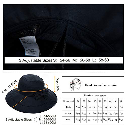 Comhats Packable Summer Cotton Sun Hat Bucket for Women UV Protection Wide Brim Beach Gardening Travel 54-64CM - color: Navy, size: Large
