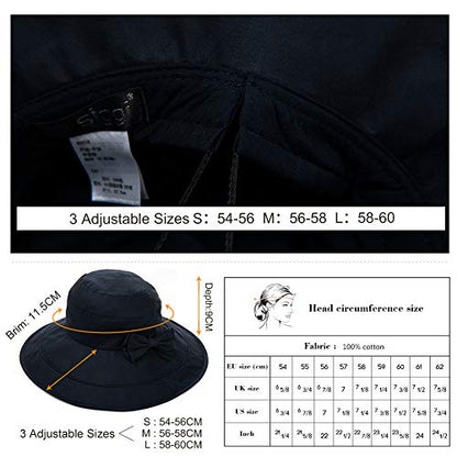 Comhats Packable Summer Cotton Sun Hat Bucket for Women UV Protection Wide Brim Beach Gardening Travel 54-64CM - color: Navy, size: Small