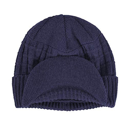 Women's Soft Knitting Visor Beanie Winter Hat with Brim Fleece Lining Baseball Cap - color: Blue