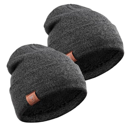 OZERO Mens Winter Hat, Fleece Lined Cuffed Beanie for Men and Women - color: 2pack Gray&gray