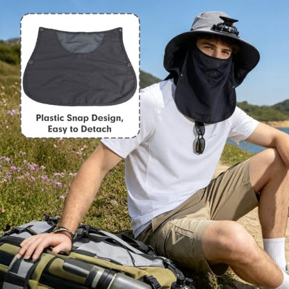 Outdoor Sun Hat Detachable Neck Face Flap UPF 50+UV Protection Visor Fishing Hats with Neck Flap for Men & Women - color: Light Gray