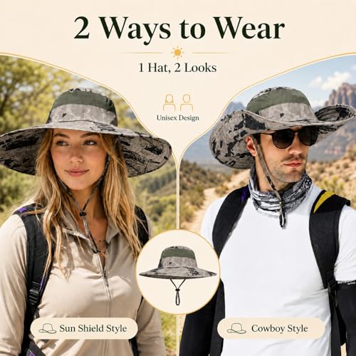 HUAMULAN Men Women 6" Wide Brim Sun Protection Hat Summer Fishing Hats - color: Shun004-kaqi-smo