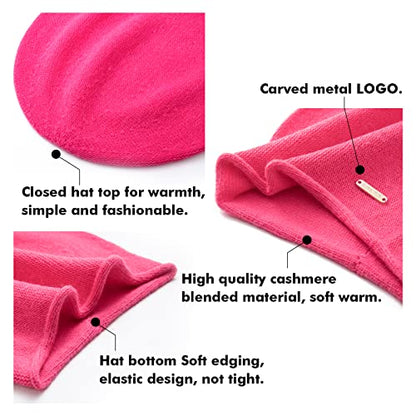 Knit Slouchy Beanie Hats for Women Cashmere Ski Cap Knitted Wool Soft Warm Winter Hat - color: A15-rose Red