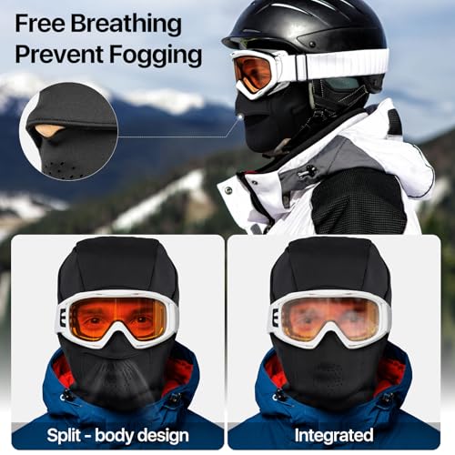 Balaclava Ski Mask Waterproof Anti-Fogging Windproof Winter Gear Thermal Face Mask for Men Women - color: Jet Black L