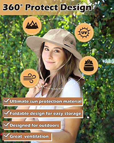 Tirrinia Wide Brim Sun Hat with Neck Flap for Men & Women - color: # Khaki