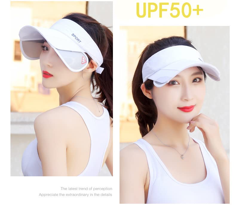 Sun Visor Hat for Women and Men - Retractable Brim Sport Hat, Summer Golf Tennis Running Beach Hat with Ponytail Hole - color: Z-2 Pack Beige White