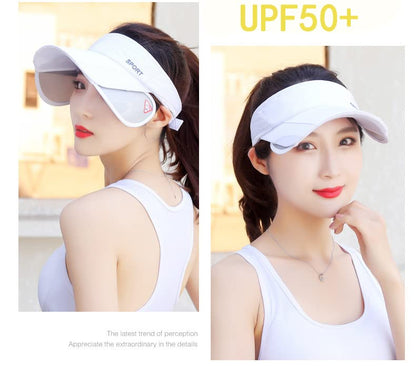 Sun Visor Hat for Women and Men - Retractable Brim Sport Hat, Summer Golf Tennis Running Beach Hat with Ponytail Hole - color: Y-white